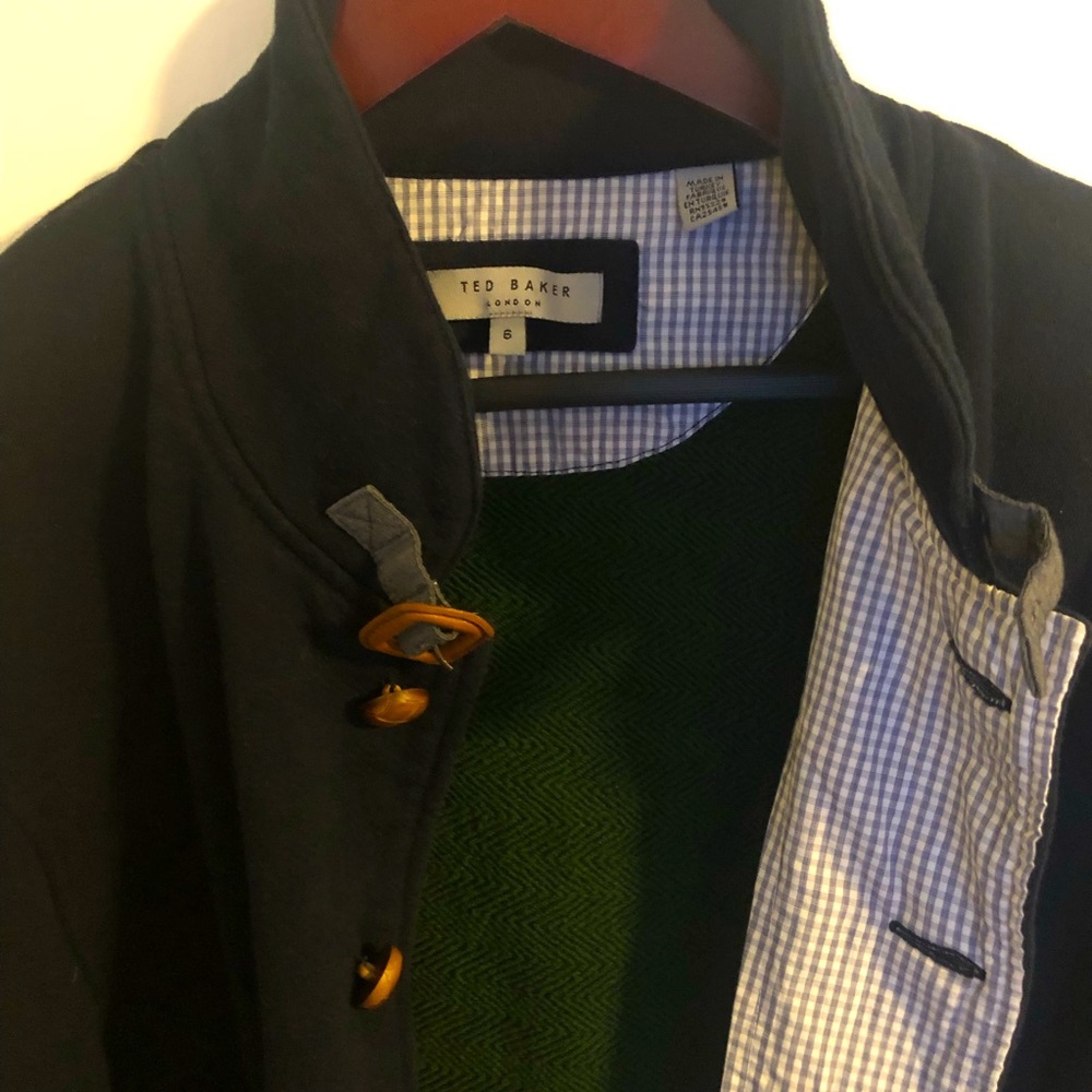 Ted Baker Navy Blue Cotton Sweater Jacket w/ Leather Buttons